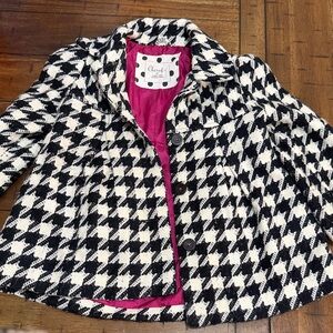 Cherokee Black and White Houndstooth Blazer with Pink Lining